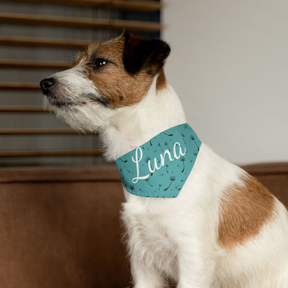 Pet bandana with name - Whimsical Dandelion Design teal