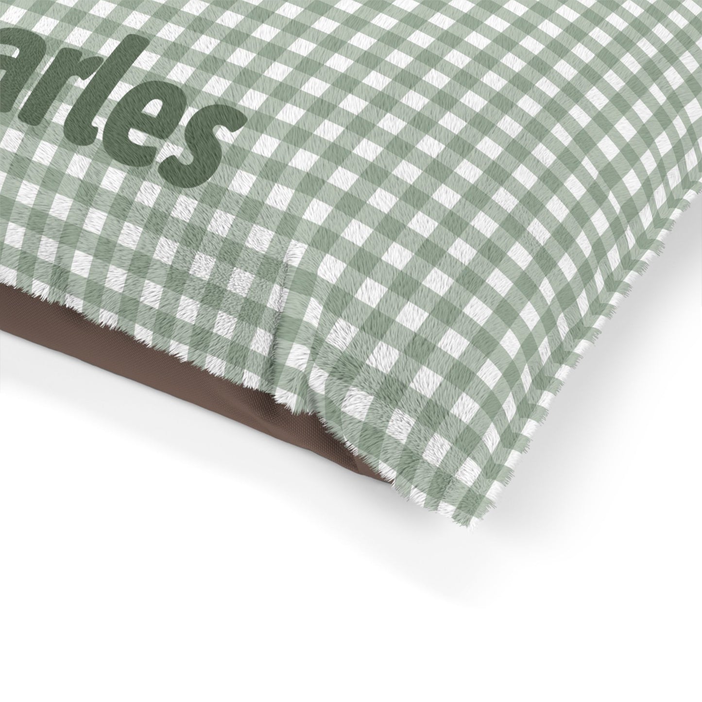 Sage Green Gingham Plush Pet Bed — Cozy Green Check Bed for Dogs & Cats