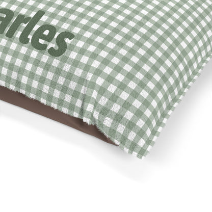 Sage Green Gingham Plush Pet Bed — Cozy Green Check Bed for Dogs & Cats