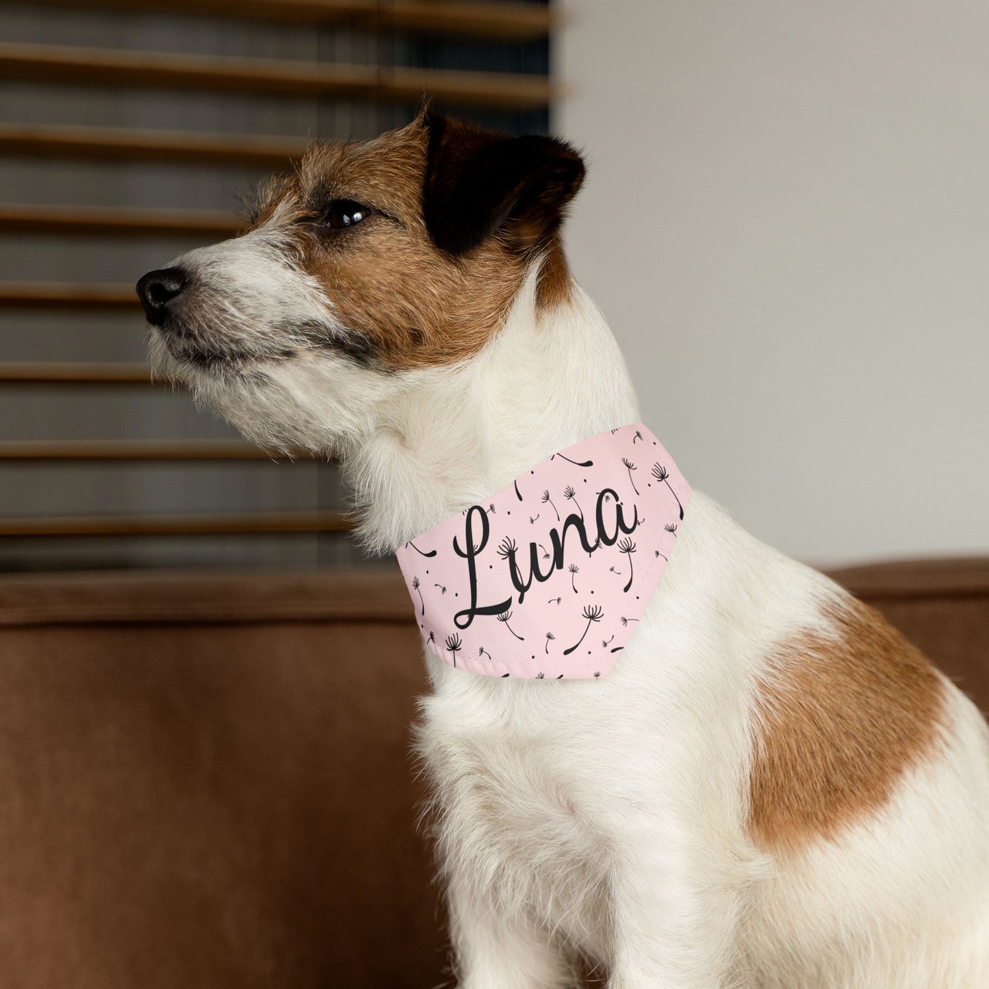 Pet Bandana Collar - Blush Pink Whimsical Dandelion Design with name