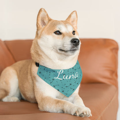 Pet bandana with name - Whimsical Dandelion Design teal