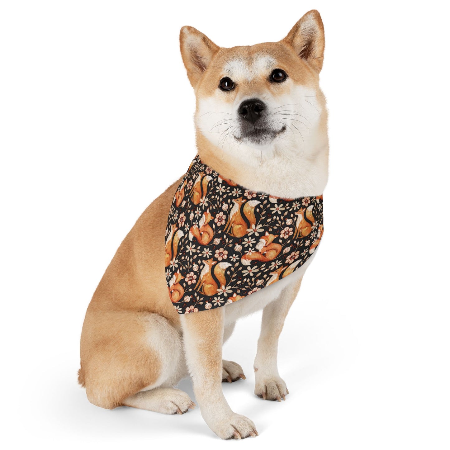Fox Floral Pet Bandana Collar — Cute Fall Dog Scarf