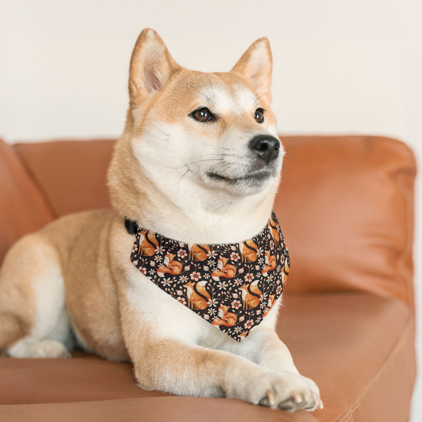 Fox Floral Pet Bandana Collar — Cute Fall Dog Scarf