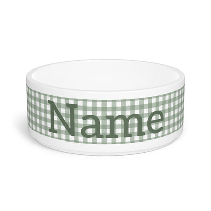 Checkered Green Pattern Pet Bowl — Elegant Plaid Dog and Cat Personalized Bowl