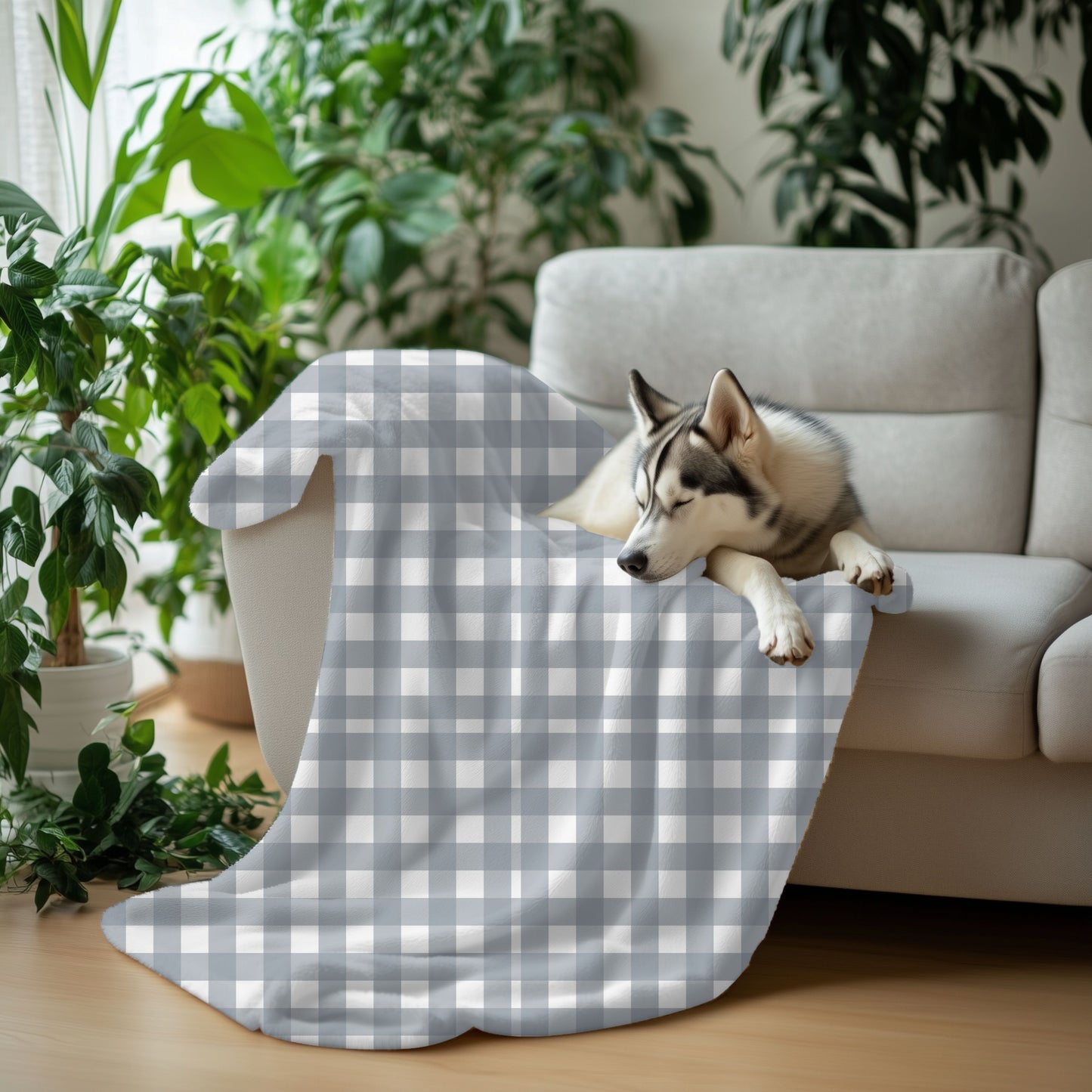 Grey and Blue Checked Pet Blanket - Pet Fleece Blankets