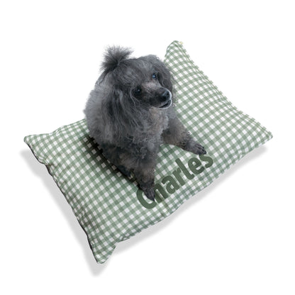 Sage Green Gingham Plush Pet Bed — Cozy Green Check Bed for Dogs & Cats