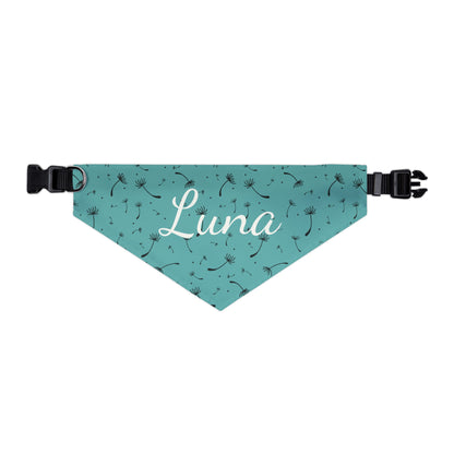 Pet bandana with name - Whimsical Dandelion Design teal