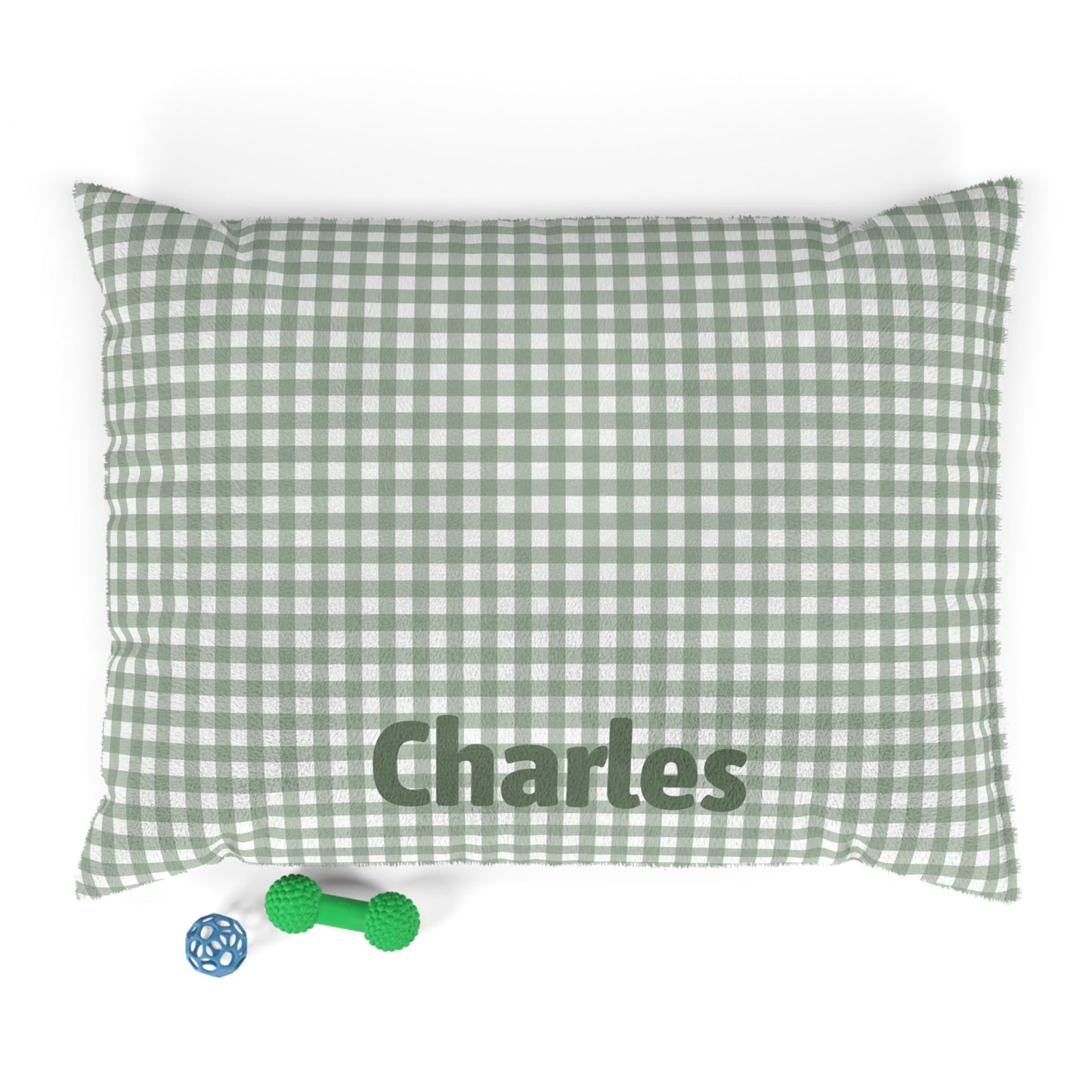 Sage Green Gingham Plush Pet Bed — Cozy Green Check Bed for Dogs & Cats