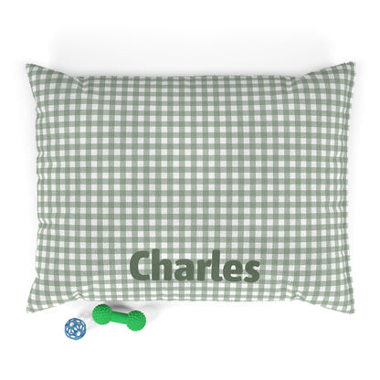 Sage Green Gingham Plush Pet Bed — Cozy Green Check Bed for Dogs & Cats