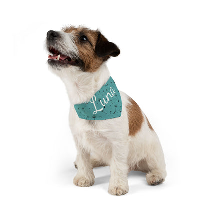 Pet bandana with name - Whimsical Dandelion Design teal