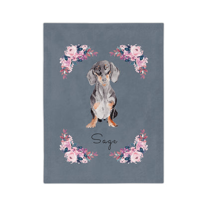 Sausage Dog Baby Blanket Grey | Personalize with Names