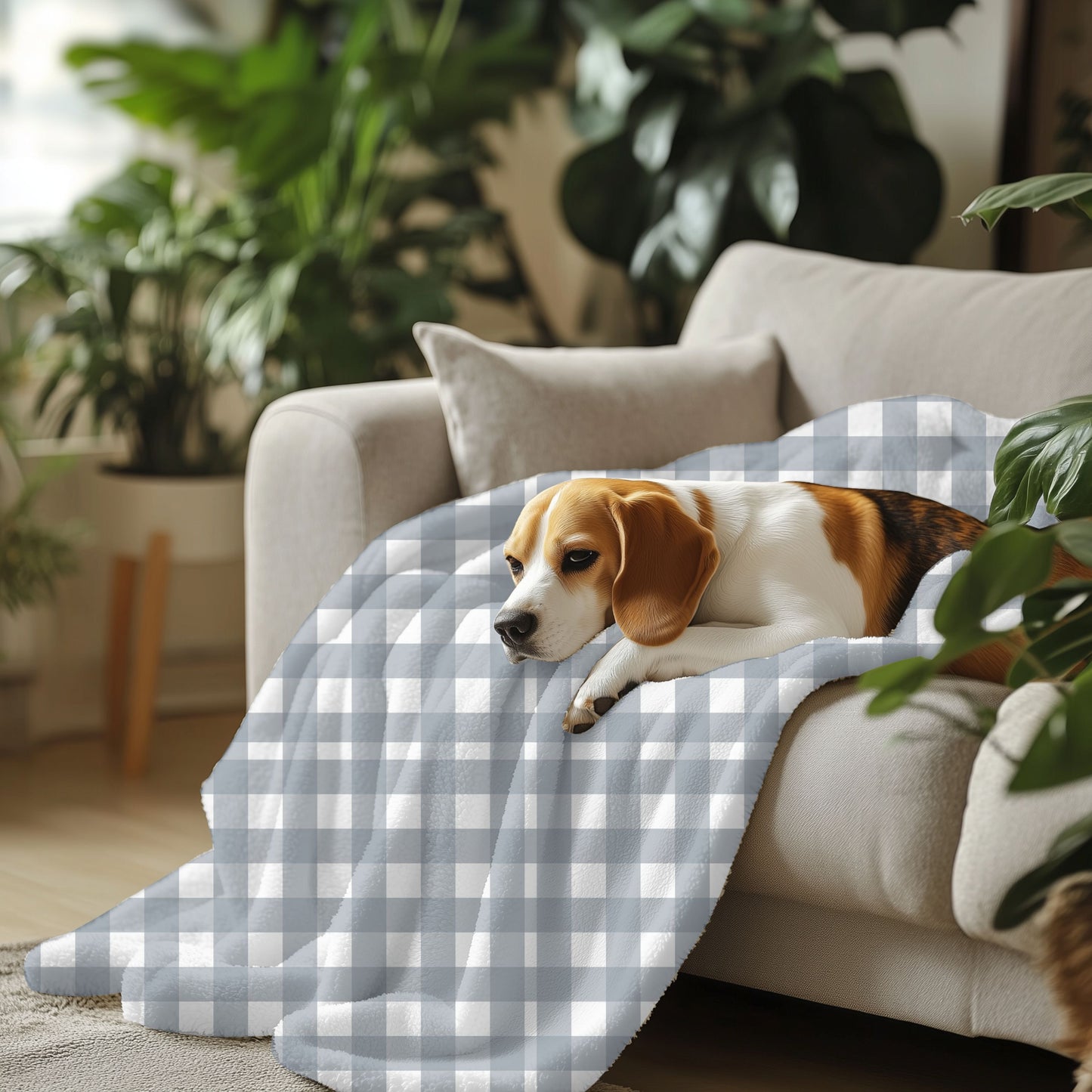 Grey and Blue Checked Pet Blanket - Pet Fleece Blankets