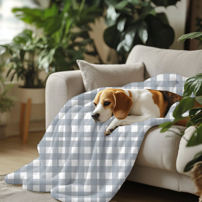 Grey and Blue Checked Pet Blanket - Pet Fleece Blankets