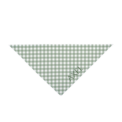 Green Gingham Pet Bandana — Personalized Name Accent