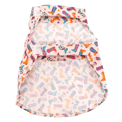 dress for dogs with colourful cowboy boots printed on it