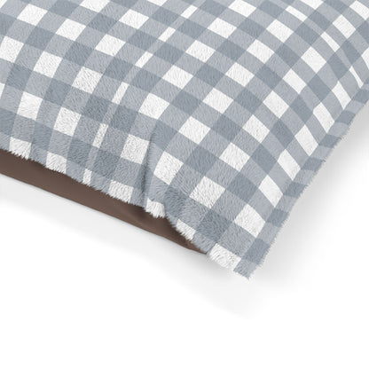 Gingham Plush Pet Bed — Cozy Gray Check Cushion for Dogs & Cats