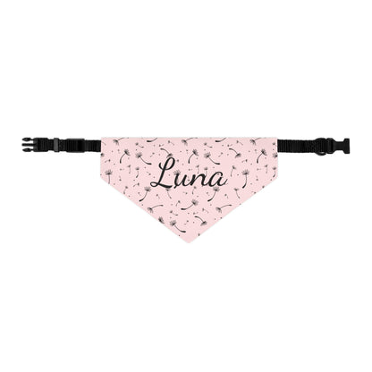 Pet Bandana Collar - Blush Pink Whimsical Dandelion Design with name