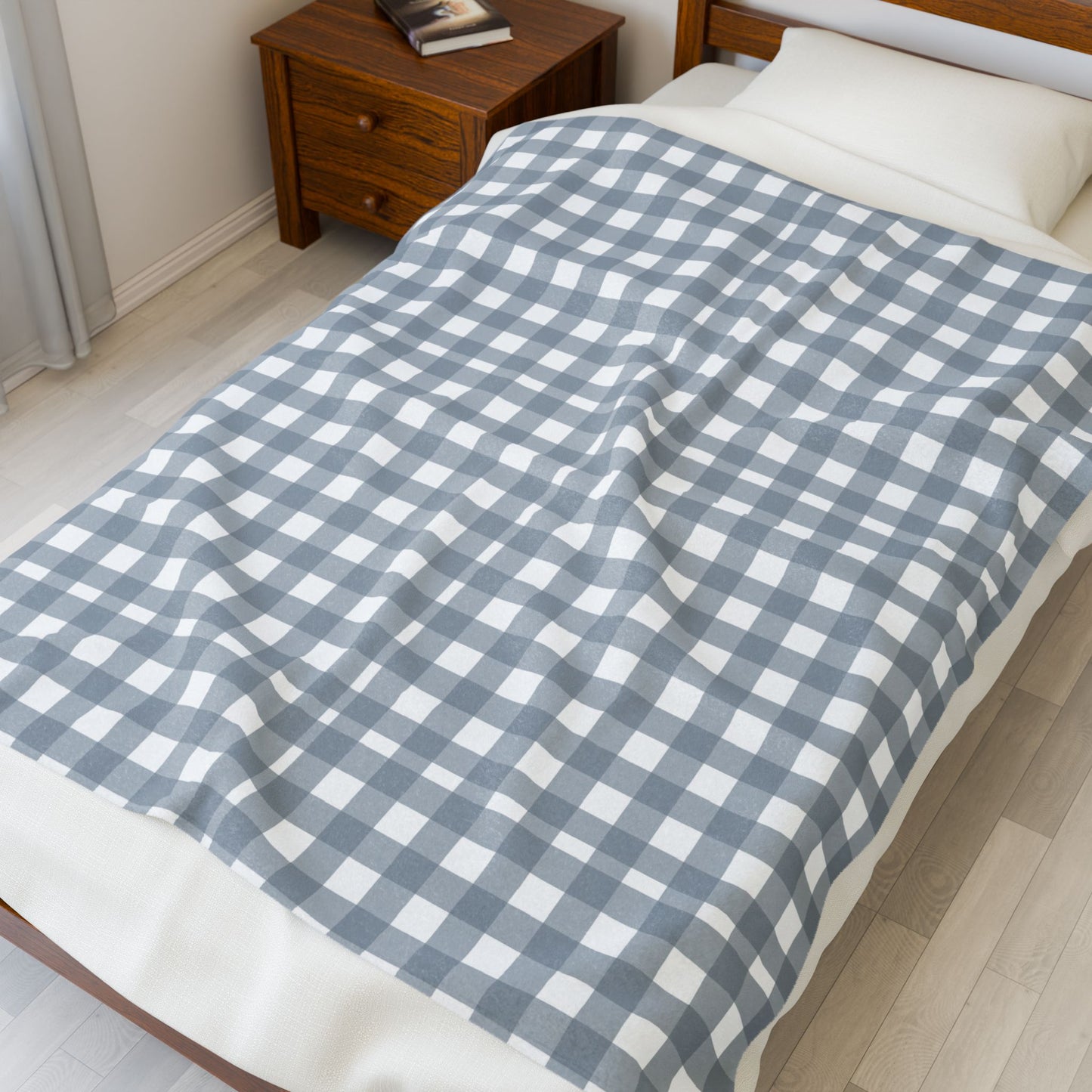 Grey and Blue Checked Pet Blanket - Pet Fleece Blankets