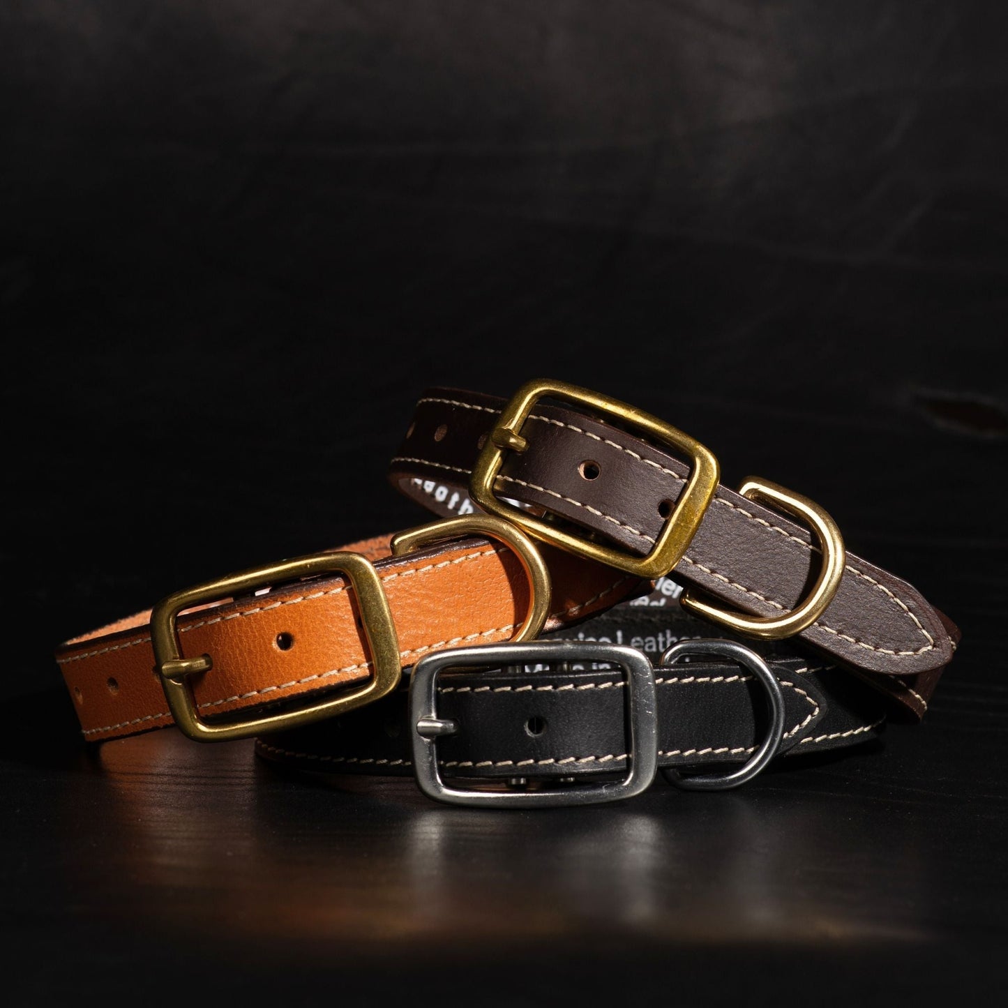 Trailblazer - Cognac Stitched Premium Leather Dog Collar - Made in Canada