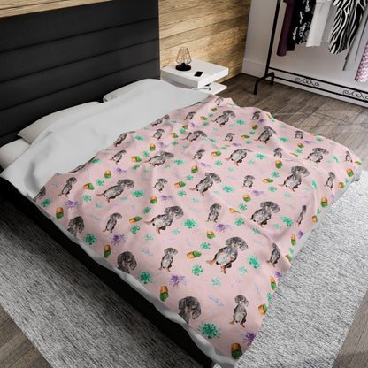 blanket with Dachshunds, cactuses and flowers