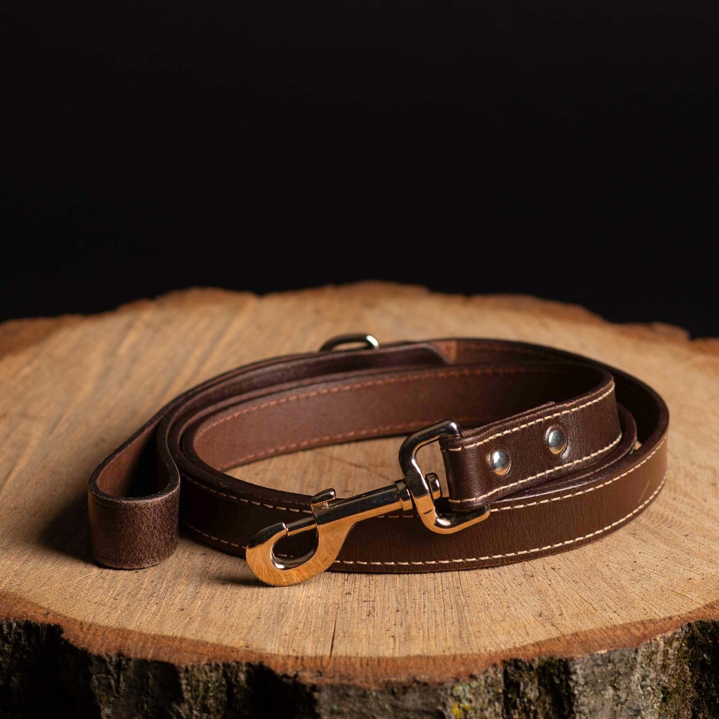 Cognac Stitched Leather Dog Leash 60'' - Made in Canada