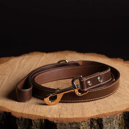 Cognac Stitched Leather Dog Leash 60'' - Made in Canada