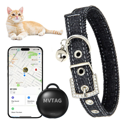 Cat Collar with Tracker GPS- Unlimited Range/Tracking Device/Lost Mode for Cats Adjustable Size Smart Collar Set - Works with Apple Find My (iOS only)