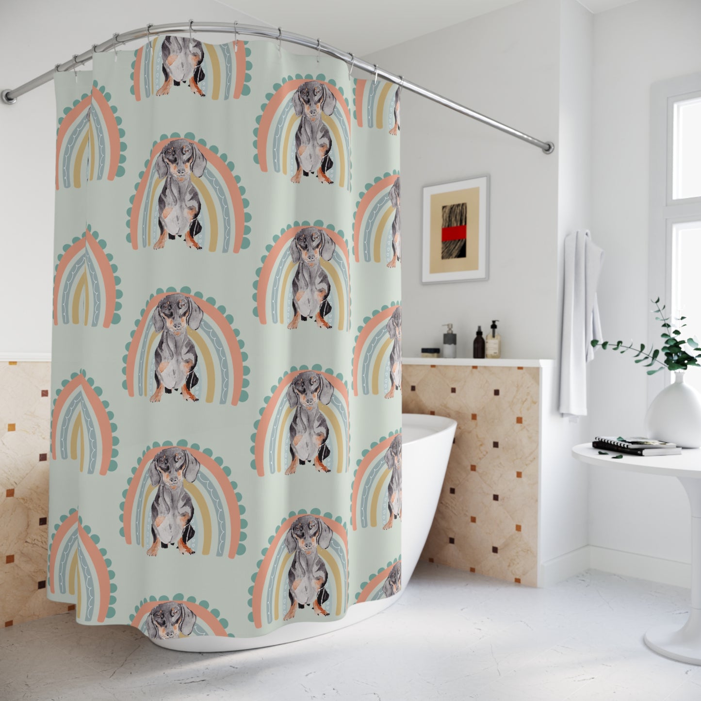 Weiner Dog Shower Curtain, Cute Pet Decor, Bathroom Accessories, Dog Lover Gift, Pet Home Decoration, Fun Bathroom