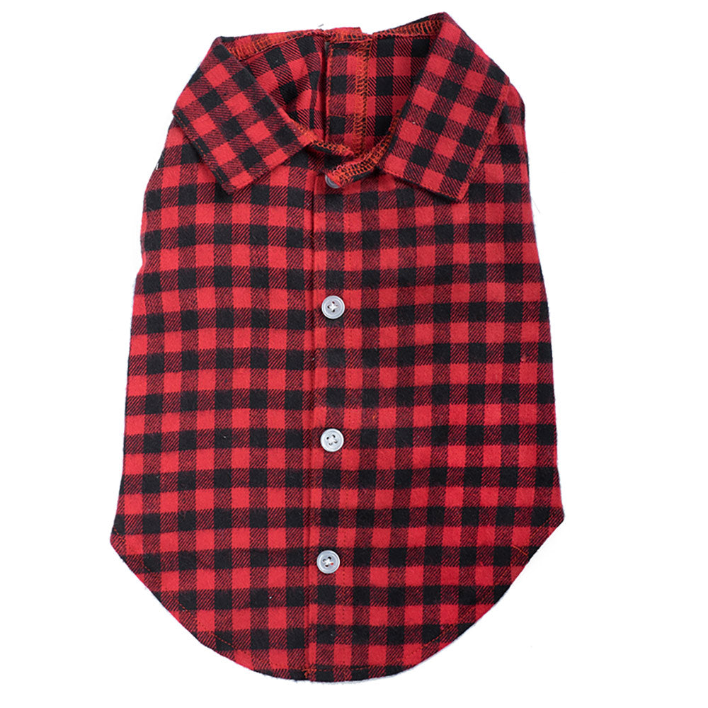 Red and black checkered dog shirt on a white background