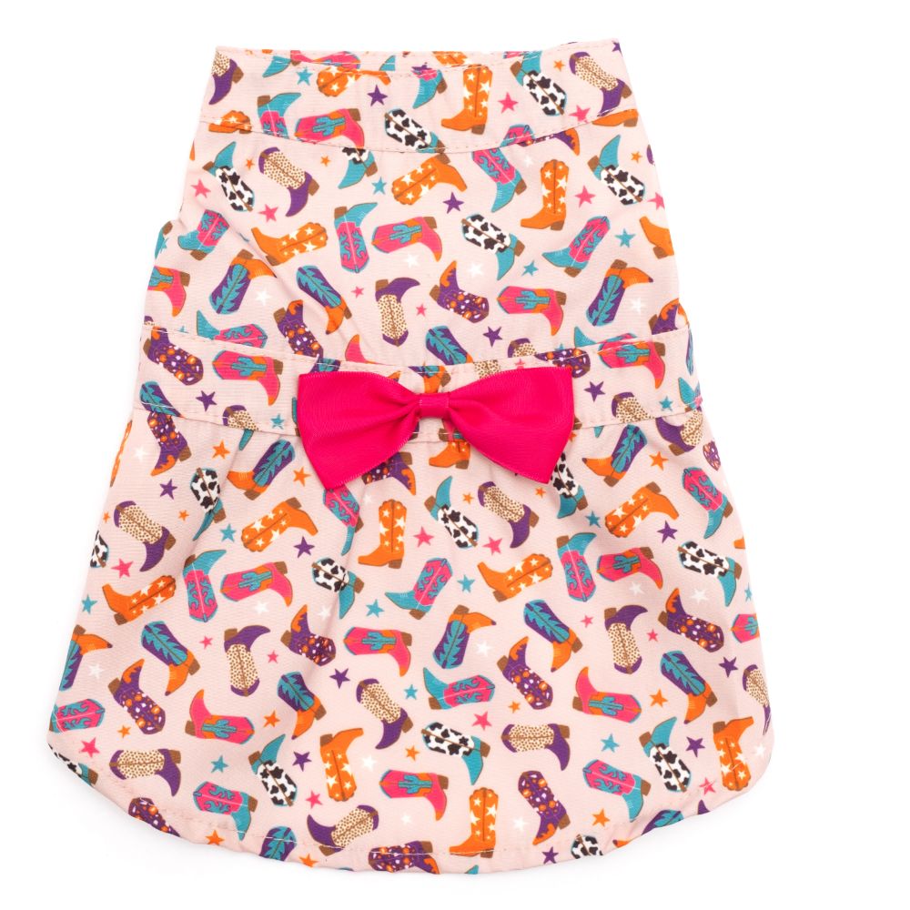 dress for dogs with colourful cowboy boots printed on it