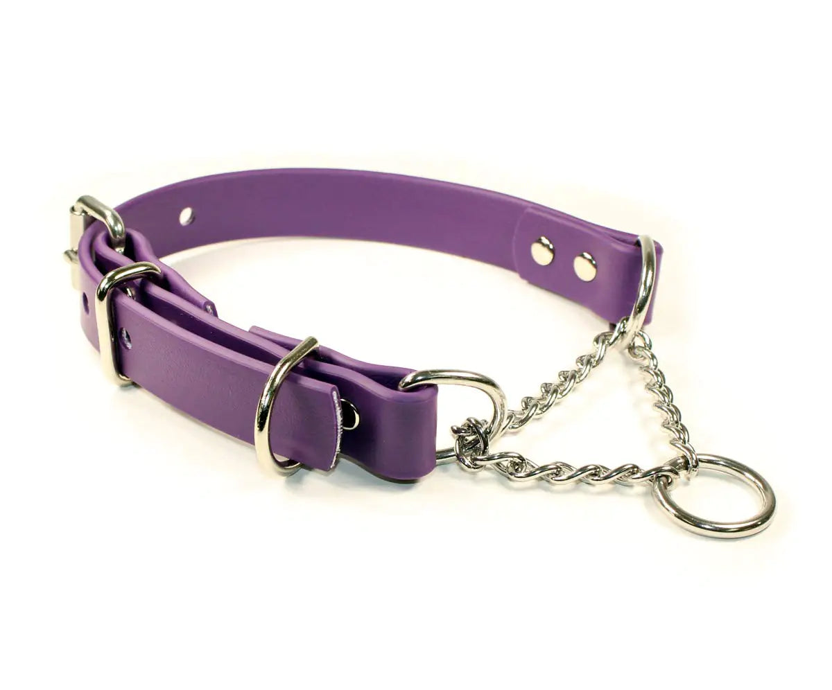 Adjustable Waterproof Martingale Half-Check Stainless Steel Chain Training Dog Collar (XL: 22"-26" Purple)