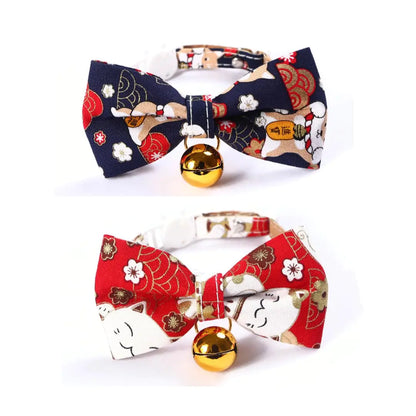 Cat Breakaway Collar Adjustable Anime Cat Collar Cat Collar BowtieCat Collar with Bells Breakaway Cute Collar for Cats Puppy & Kitten. (Navy & Red)