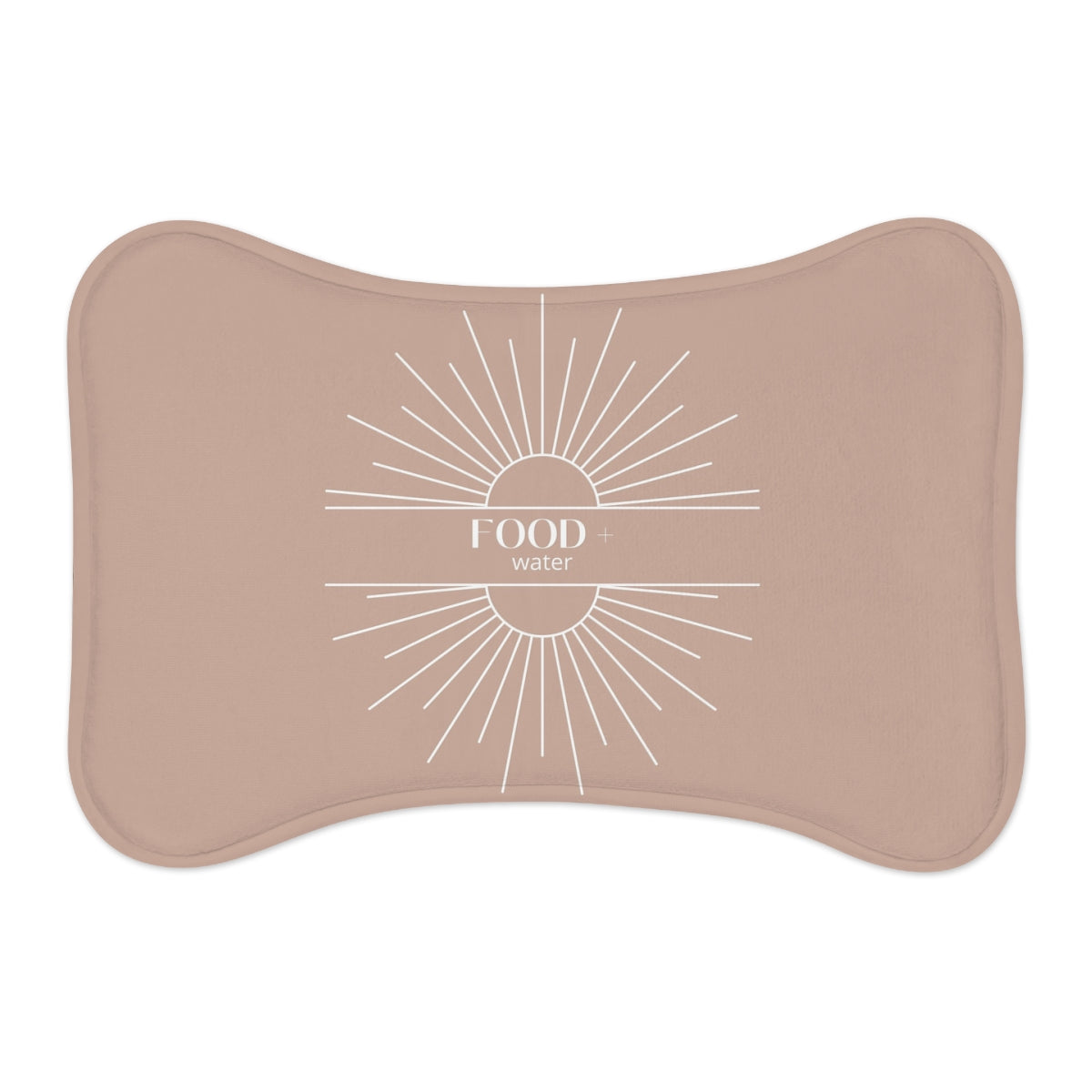 Pet Feeding Mat — Sunburst 'Food • Water' Non-Slip Bowl Placemat (Beige) for Cats and Dogs