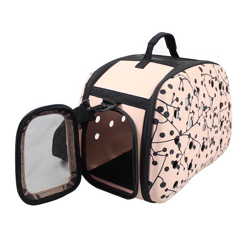 soft shell Pet carrier with floral pattern on a white background