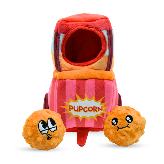 Plush Popcorn Machine Dog Toy – Interactive Burrow & Squeaky Balls