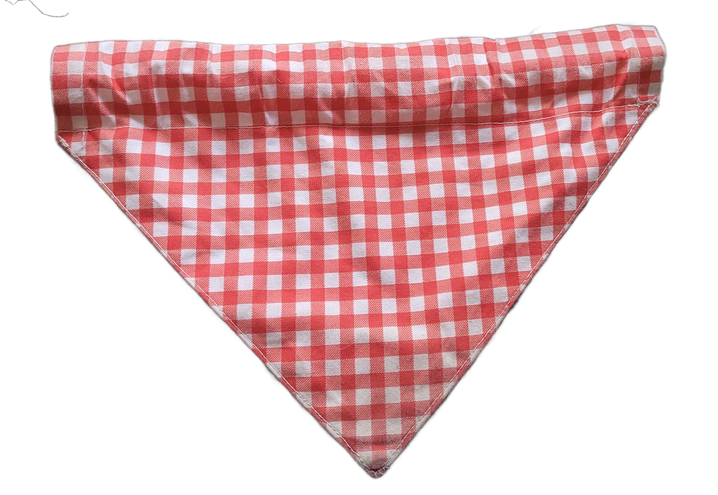 picture of a red and white checked pet bandana with a clear background