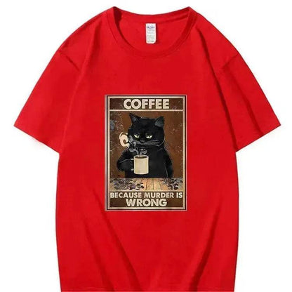 Trendy Short Sleeve  Cat Poster Printed  Unisex Casual T-shirt