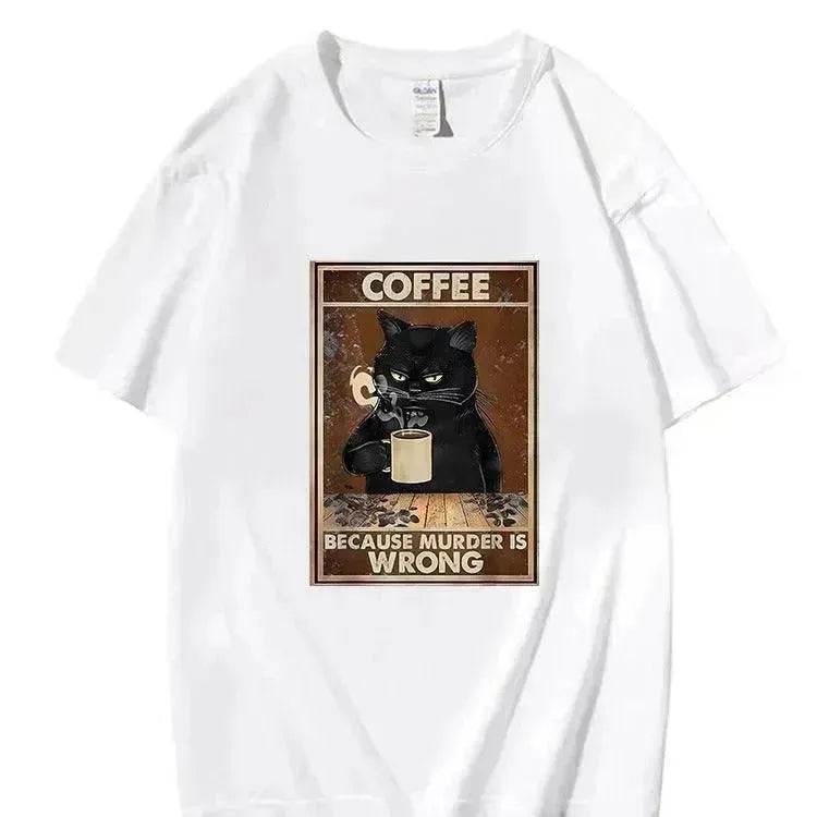 Trendy Short Sleeve  Cat Poster Printed  Unisex Casual T-shirt