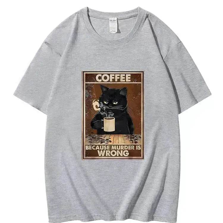 Trendy Short Sleeve  Cat Poster Printed  Unisex Casual T-shirt