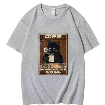 Trendy Short Sleeve  Cat Poster Printed  Unisex Casual T-shirt