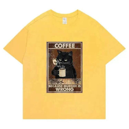 Trendy Short Sleeve  Cat Poster Printed  Unisex Casual T-shirt