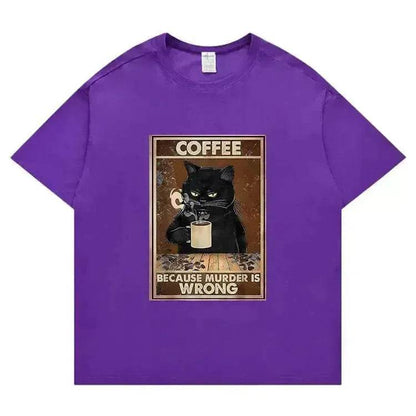Trendy Short Sleeve  Cat Poster Printed  Unisex Casual T-shirt