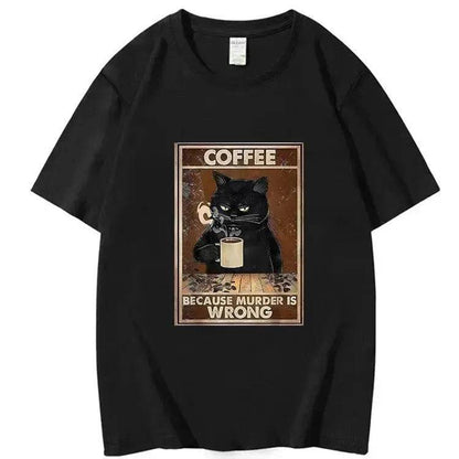 Trendy Short Sleeve  Cat Poster Printed  Unisex Casual T-shirt