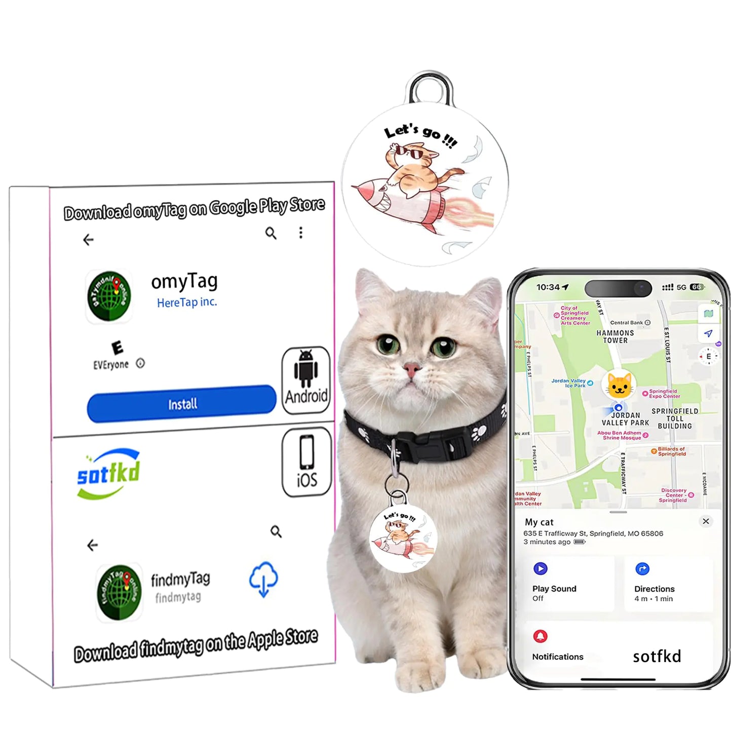 Universal Pet GPS Tracker for Cats & Dogs – iOS & Android, Lightweight, No Subscription