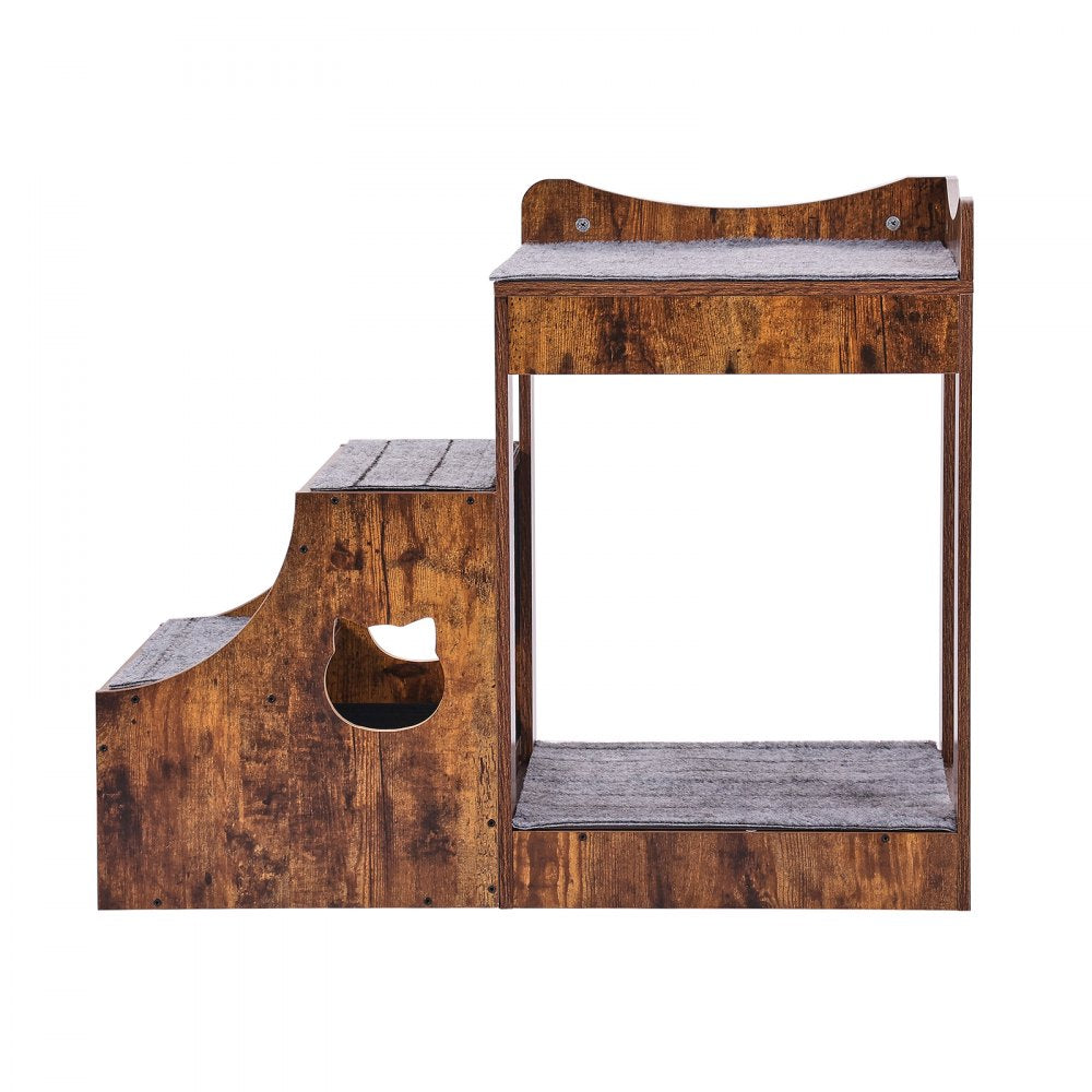 VEVOR Pet Bunk Bed with Stairs Dog/Cat Window Perch with Storage Indoor Brown