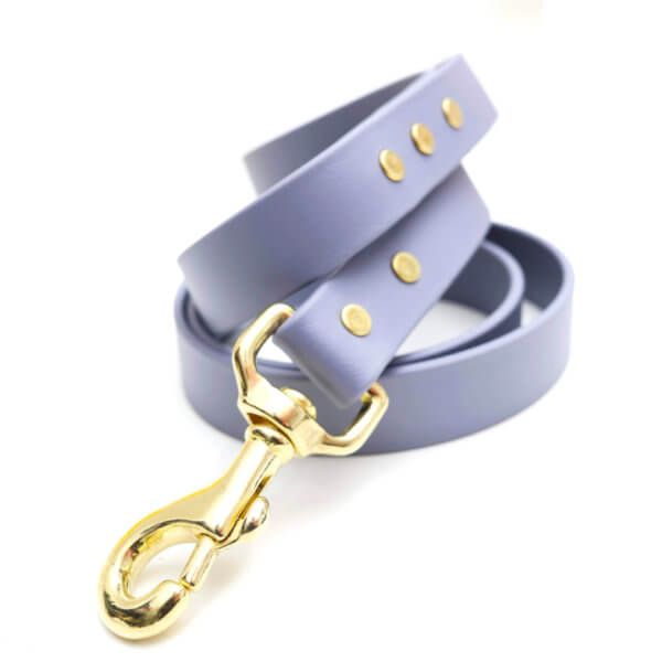 Grey waterproof dog leash with gold clip